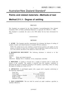 AS/NZS 1580.211.1: 07/05/1995 Paints and related materials – Methods of test, Method 211.1: Degree of settling