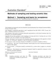 AS 4459.1: 06/05/1999 Methods of sampling and testing ceramic tiles, Method 1: Sampling and basis for acceptance
