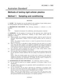 AS 2498.1: 07/12/1993 Methods of testing rigid cellular plastics, Method 1: Sampling and conditioning