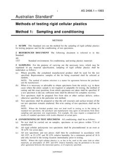 AS 2498.1: 07/12/1993 Methods of testing rigid cellular plastics, Method 1: Sampling and conditioning