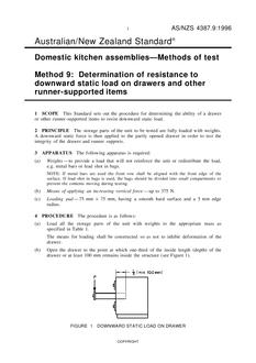 AS/NZS 4387.9: 06/05/1996 Domestic kitchen assemblies – Methods of test, Method 9: Determination of resistance to downward static load on drawers and other runner-supported items