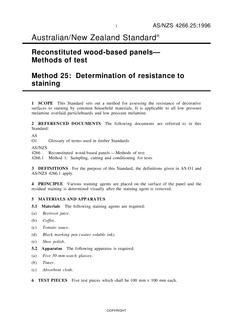 AS/NZS 4266.25: 06/05/1996 Reconstituted wood-based panels – Methods of test, Method 25: Determination of resistance to staining