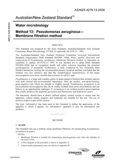AS/NZS 4276.13: 08/26/2008 Water microbiology, Method 13: Pseudomonas aeruginosa – Membrane filtration method