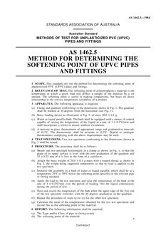 AS 1462.5: 02/06/1984 Methods of test for unplasticized PVC (UPVC) pipes and fittings, Method 5: Method for determining the softening point of UPVC pipes and fittings