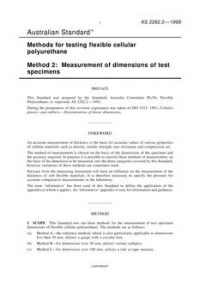 AS 2282.2: 07/05/1999 Methods for testing flexible cellular polyurethane, Method 2: Measurement of dimensions of test specimens