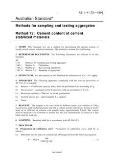 AS 1141.72: 01/01/1996 Methods for sampling and testing of aggregates – Cement content of cement stabilized materials