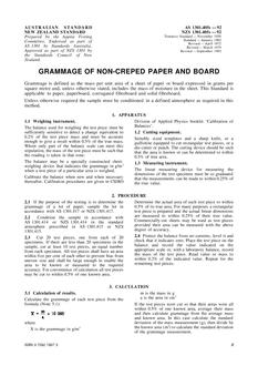 AS 1301.405S: 01/01/1992 Methods of test for pulp and paper – Grammage of non-creped paper and board