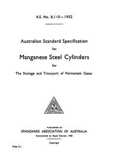 AS B110: 01/01/1952 Manganese steel cylinders for the storage and transport of permanent gases