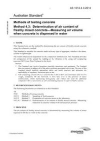 AS 1012.4.3: 04/04/2014 Methods of testing concrete, Method 4.3: Determination of air content of freshly mixed concrete – Measuring air volume when concrete is dispersed in water