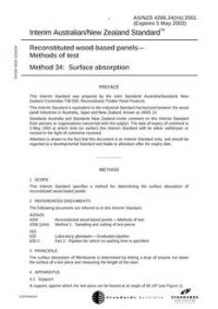 AS/NZS 4266.34(INT): 05/05/2001 Reconstituted wood-based panels – Methods of test, Method 34: Surface absorption