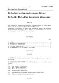 AS 2888.2: 01/01/1993 Methods of testing plastics waste fittings – Method for determining dimensions