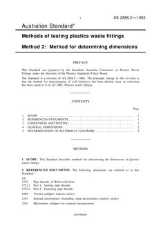 AS 2888.2: 01/01/1993 Methods of testing plastics waste fittings – Method for determining dimensions