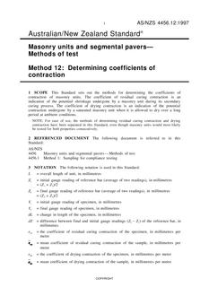 AS/NZS 4456.12: 04/05/1997 Masonry units and segmental pavers – Methods of test, Method 12: Determining coefficients of contraction