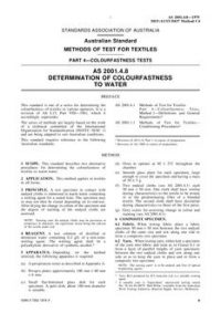 AS 2001.4.8: 12/31/1978 Methods of test for textiles, Part 4.8: Colourfastness tests – Determination of colourfastness to water