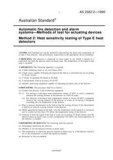 AS 2362.2: 08/06/1990 Automatic fire detection and alarm systems – Methods of test for actuating devices – Heat sensitivity testing of type E heat detectors