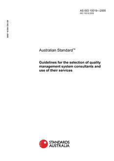 AS ISO 10019: 05/05/2005 Guidelines for the selection of quality management system consultants and use of their services
