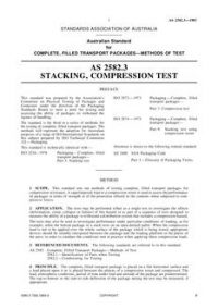 AS 2582.3: 02/06/1983 Complete, filled transport packages – Methods of test – Stacking, compression test