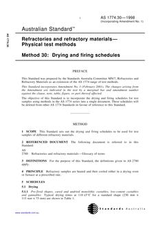 AS 1774.30: 01/01/1998 Refractories and refractory materials – Physical test methods – Drying and firing schedules