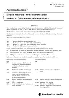 AS 1816.3: 01/01/2002 Metallic materials – Brinell hardness test – Calibration of reference blocks