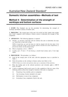 AS/NZS 4387.4: 06/05/1996 Domestic kitchen assemblies – Methods of test, Method 4: Determination of the strength of worktops and bottom surfaces