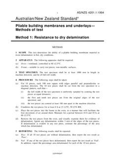AS/NZS 4201.1: 06/14/1994 Pliable building membranes and underlays – Methods of test, Method 1: Resistance to dry delamination