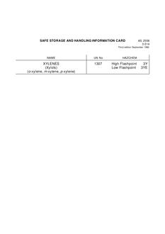 AS 2508.3.014: 01/01/1992 Safe storage and handling information card – Xylenes (xylols)