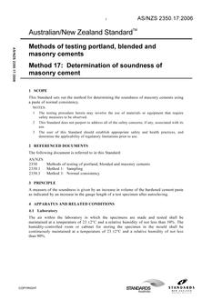 AS/NZS 2350.17: 12/29/2006 Methods of testing portland, blended and masonry cements, Method 17: Determination of soundness of masonry cement