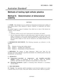 AS 2498.6: 07/12/1993 Methods of testing rigid cellular plastics, Method 6: Determination of dimensional stability