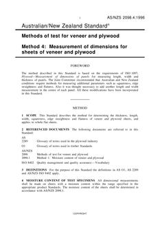 AS/NZS 2098.4: 12/05/1996 Methods of test for veneer and plywood, Method 4: Measurement of dimensions for sheets of veneer and plywood
