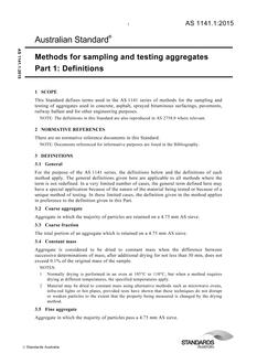 AS 1141.1: 05/11/2015 Methods for sampling and testing aggregates, Part 1: Definitions