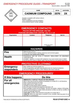 AS 1678.6.1.017: 01/01/1998 Emergency procedure guide – Transport – Cadmium compound