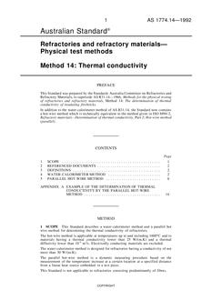 AS 1774.14: 07/13/1992 Refractories and refractory materials – Physical test methods, Method 14: Thermal conductivity