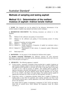 AS 2891.13.1: 01/01/1995 Methods of sampling and testing asphalt – Determination of the resilient modulus of asphalt – Indirect tensile method