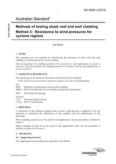 AS 4040.3: 02/14/2018 Methods of testing sheet roof and wall cladding, Method 3: Resistance to wind pressures for cyclone regions
