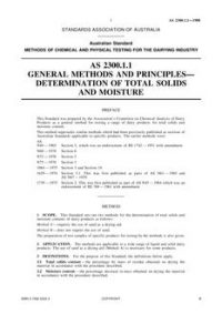 AS 2300.1.1: 12/31/1987 Methods of chemical and physical testing for the dairying industry, Method 1.1: General methods and principles – Determination of total solids and moisture