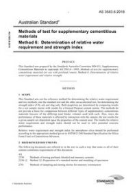 AS 3583.6: 05/14/2018 Methods of test for supplementary cementitious materials, Method 6: Determination of relative water requirement and strength index