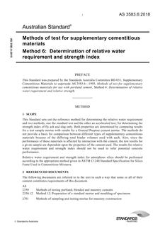 AS 3583.6: 05/14/2018 Methods of test for supplementary cementitious materials, Method 6: Determination of relative water requirement and strength index