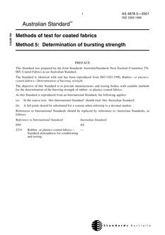 AS 4878.5: 10/25/2001 Methods of test for coated fabrics, Method 5: Determination of bursting strength