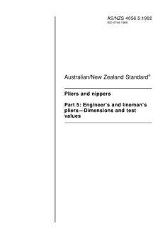 AS/NZS 4056.5: 09/14/1992 Pliers and nippers, Part 5: Engineer’s and lineman’s pliers – Dimensions and test values