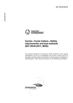AS 15918: 05/23/2018 Cycles – Cycle trailers – Safety requirements and test methods (EN 15918:2011, MOD)