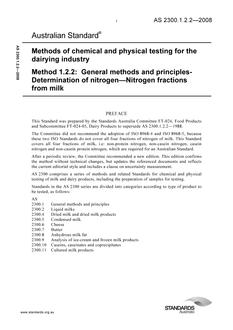 AS 2300.1.2.2: 08/26/2008 Methods of chemical and physical testing for the dairying industry, Method 1.2.2: General methods and principles-Determination of nitrogen – Nitrogen fractions from milk