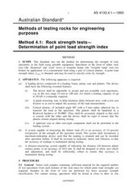 AS 4133.4.1: 01/01/1993 Methods of testing rocks for engineering purposes, Method 4.1: Rock strength tests – Determination of point load strength index
