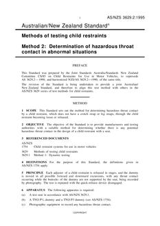 AS/NZS 3629.2: 12/05/1995 Methods of testing child restraints, Method 2: Determination of hazardous throat contact in abnormal situations