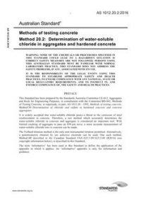 AS 1012.20.2: 10/18/2016 Methods of testing concrete, Method 20.2: Determination of water-soluble chloride in aggregates and hardened concrete