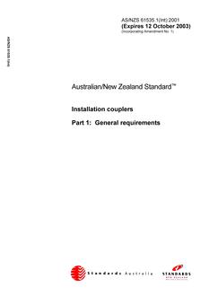 AS/NZS 61535.1(INT): 10/12/2001 Installation couplers, Part 1: General requirements