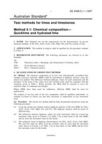 AS 4489.5.1: 09/05/1997 Test methods for limes and limestones, Method 5.1: Chemical composition – Quicklime and hydrated lime