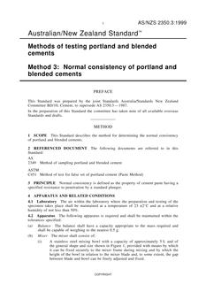AS/NZS 2350.3: 01/05/1999 Methods of testing portland and blended cements, Method 3: Normal consistency of portland and blended cements