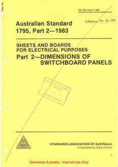 AS 1795.2: 07/03/1983 Sheets and boards for electrical purposes – Dimensions of switchboard panels