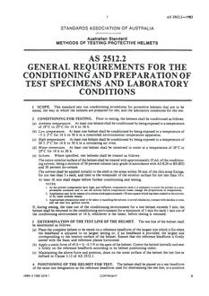 AS 2512.2: 12/22/1994 Methods of testing protective helmets – General requirements for the conditioning and preparation of test specimens and laboratory conditions
