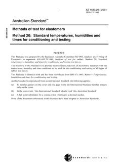 AS 1683.20: 01/01/2001 Methods of test for rubber, Method 20: Standard temperatures, humidities and times for conditioning and testing